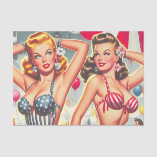 Retro Beach Party Pin-ups Tissuepapier (Voorkant)