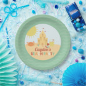Retro Beach Party Summer Sand castle Birthday Papieren Bordje (Feest)