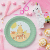 Retro Beach Party Summer Sand castle Birthday Papieren Bordje (Feest)