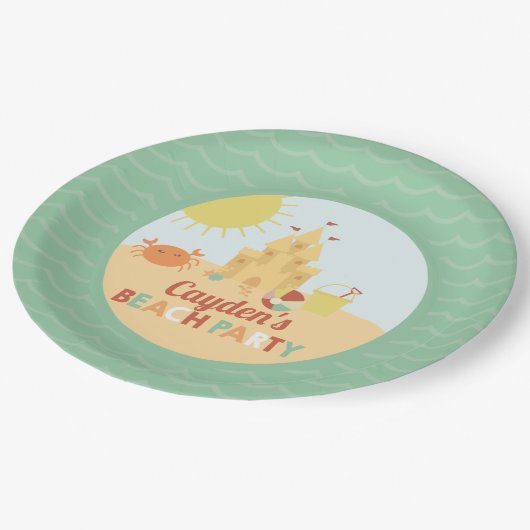 Retro Beach Party Summer Sand castle Birthday Papieren Bordje (Gekanteld)