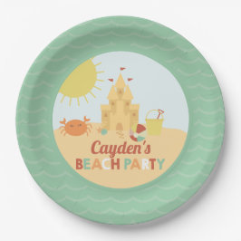 Retro Beach Party Summer Sand castle Birthday Papieren Bordje