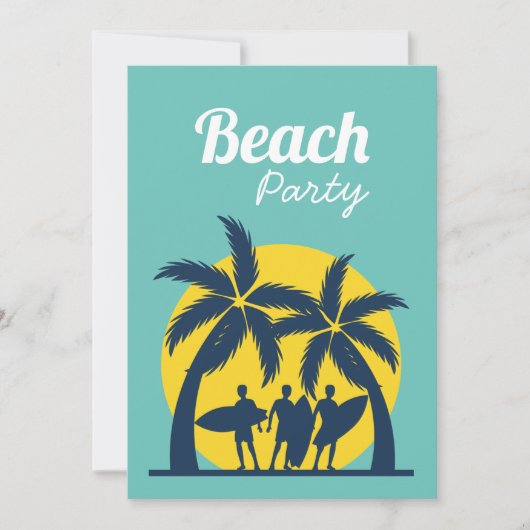 Retro Beach party sunset strand palm tree Invitati Kaart (Voorkant)