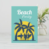 Retro Beach party sunset strand palm tree Invitati Kaart (Staand voorkant)