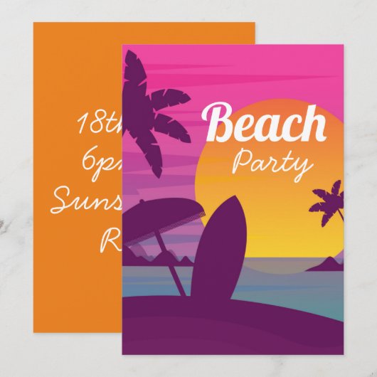Retro Beach party sunset strand surf Kaart (Voorkant / Achterkant)