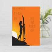 Retro Beach party sunset surfer girl Kaart (Staand voorkant)