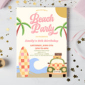 Retro Beach Party Surf Board Roze Verjaardagsfeest Kaart