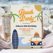 Retro Beach Party Surf Board Verjaardagsfeest Kaart