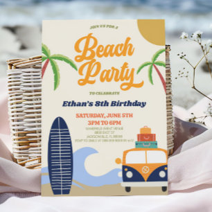 Retro Beach Party Surf Board Verjaardagsfeest Kaart