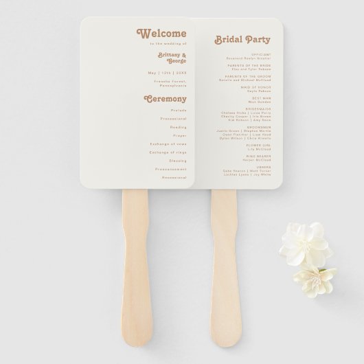 Retro Beach | Programma Ivory Wedding Hand Fan Handwaaier (Voorkant en achterkant)