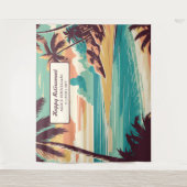 Retro beach retirement Party photo backdrop Wandkleed (Voorkant)