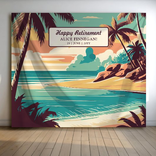 Retro beach retirement Party photo backdrop Wandkleed