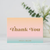 Retro Beach roze Aqua Pastels Gradiënt Aangepast Bedankkaart (Staand voorkant)