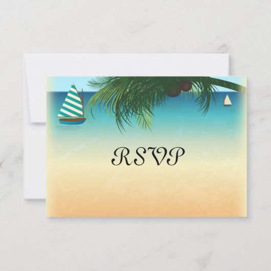 Retro Beach Scene Weddenschap RSVP-reactiekaart RSVP Kaartje (Achterkant)