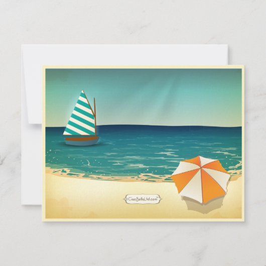 Retro Beach Scene Weddenschap Shower Uitnodiging (Achterkant)