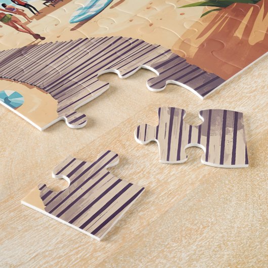 Retro Beach Shop & Boardwalk Vacation Scene Legpuzzel (Zijkant)