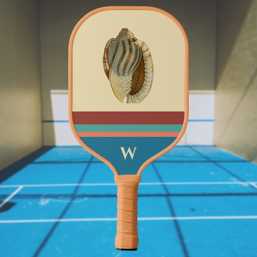Retro Beach Stripes Zee Shell en Monogram Initiaal Pickleball Paddle