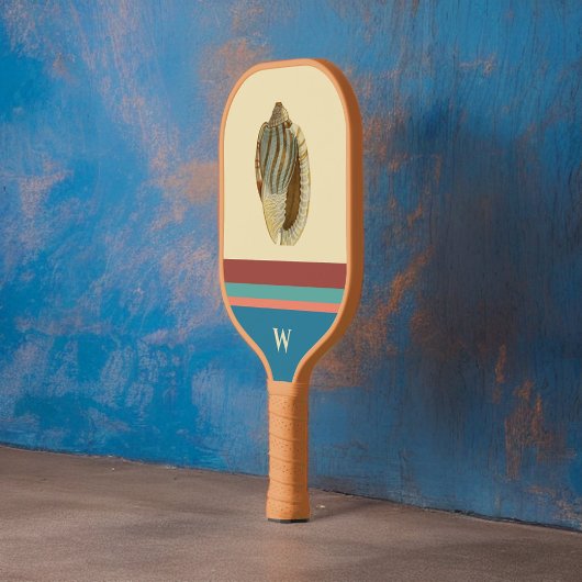 Retro Beach Stripes Zee Shell en Monogram Initiaal Pickleball Paddle