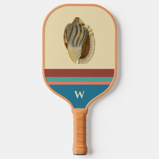 Retro Beach Stripes Zee Shell en Monogram Initiaal Pickleball Paddle (Voorkant)