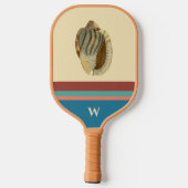 Retro Beach Stripes Zee Shell en Monogram Initiaal Pickleball Paddle (Achterkant)