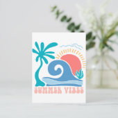 Retro Beach Sun Briefkaart - "Summer Vibes" (Staand voorkant)