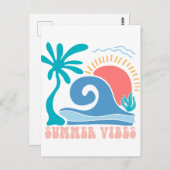 Retro Beach Sun Briefkaart - "Summer Vibes" (Voorkant / Achterkant)