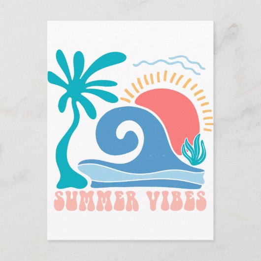 Retro Beach Sun Briefkaart - "Summer Vibes" (Voorkant)