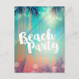 Retro BEACH Sunny Palm Trees Summer Party Aankondigingskaart