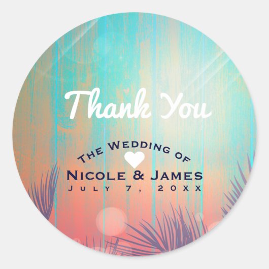 Retro BEACH Sunny Palm Trees Summer Party Ronde Sticker (Voorkant)