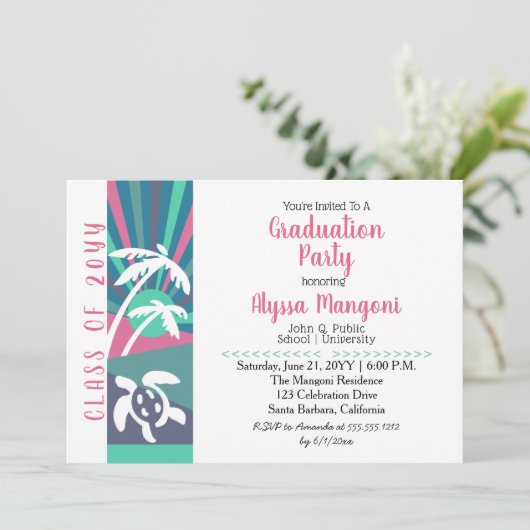 Retro Beach Sunset Graduparty Kaart (Staand voorkant)