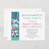 Retro Beach Sunset Sweet 16 Birthday Pool Party Briefkaart (Voorkant / Achterkant)