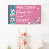 Retro Beach Sunset Sweet 16 Birthday Pool Party Spandoek (Insitu)