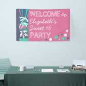 Retro Beach Sunset Sweet 16 Birthday Pool Party Spandoek (Beurs)