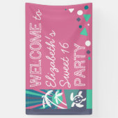 Retro Beach Sunset Sweet 16 Birthday Pool Party Spandoek (Verticaal)
