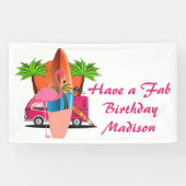 Retro Beach Surf Theme Birthday Party Spandoek (Horizontaal)