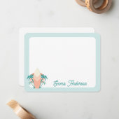 Retro Beach Surfboard Palm Tree Tropical Note Kaar Notitiekaartje (Voorkant / Achterkant in situ)