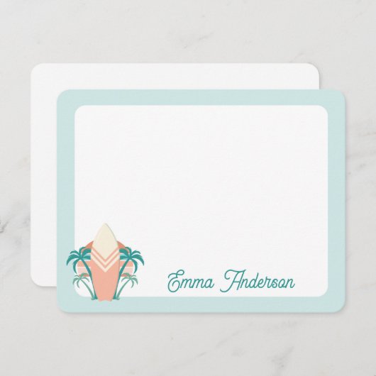 Retro Beach Surfboard Palm Tree Tropical Note Kaar Notitiekaartje (Voorkant / Achterkant)