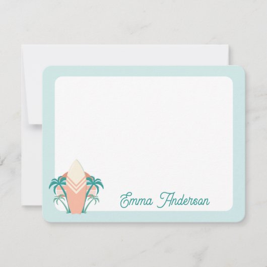 Retro Beach Surfboard Palm Tree Tropical Note Kaar Notitiekaartje (Voorkant)