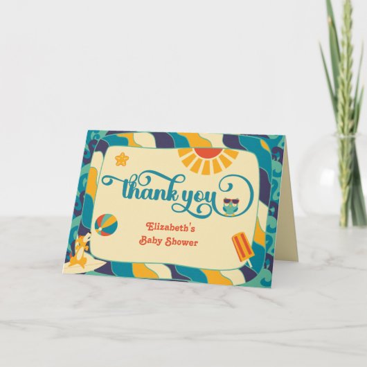 Retro Beach Surfen Baby shower Dank u kaart (Voorkant)