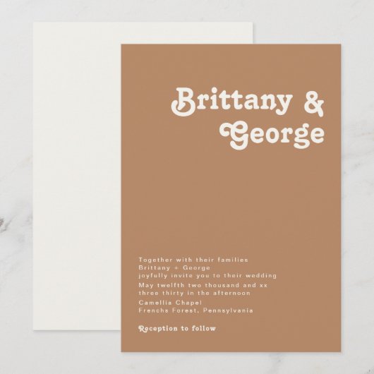 Retro Beach | Uitnodiging tot bruin huwelijk (Voorkant / Achterkant)