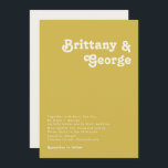 Retro Beach | Uitnodiging tot gouden weddenschappe<br><div class="desc">Dit retro strand | De gouden trouwuitnodiging is perfect voor je eenvoudige , kleurrijke tropische boho zomerbruiloft. Het unieke bohemische middeleeuwse lettertype geeft dit ontwerp een klassiek, minimalistisch hippiebeeld. Stel dat je op zoek bent naar een design dat heldere, rustige oceaankleuren bevat voor je creatieve 70's strandbruiloft. In dat hoesje...</div>