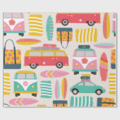 Retro Beach Van en Surfboard Patroon Cadeaupapier (Vlak)