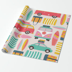 Retro Beach Van en Surfboard Patroon Cadeaupapier