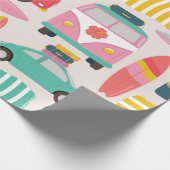 Retro Beach Van en Surfboard Patroon Cadeaupapier (Hoek)