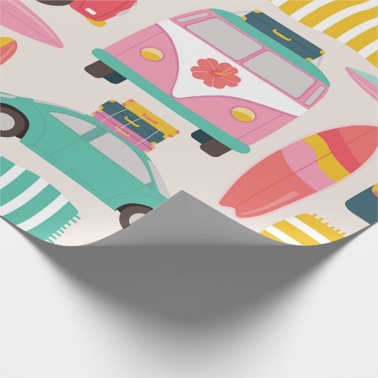Retro Beach Van en Surfboard Patroon Cadeaupapier (Hoek)