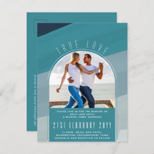 RETRO Beach Vibe Bruiloft Stationery FOTO Briefkaart