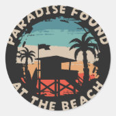 Retro Beach Vibes: geïnspireerde Beach Art met Ronde Sticker (Voorkant)