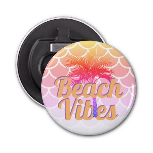 Retro Beach Vibes Palmboom Sinaasappel Schalen Zwe Button Flesopener (Voorkant)