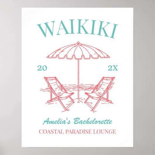  Retro Beach vrijgezellenfeest Gepersonaliseerd Poster (Voorkant)