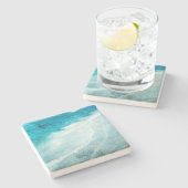 Retro Beach - Waterverf voor de Blauwgroen Kustbla Stenen Onderzetter (Zijkant)