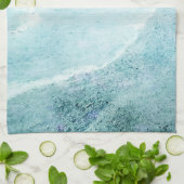 Retro Beach - Waterverf voor de Blauwgroen Kustbla Theedoek (Gevouwen)